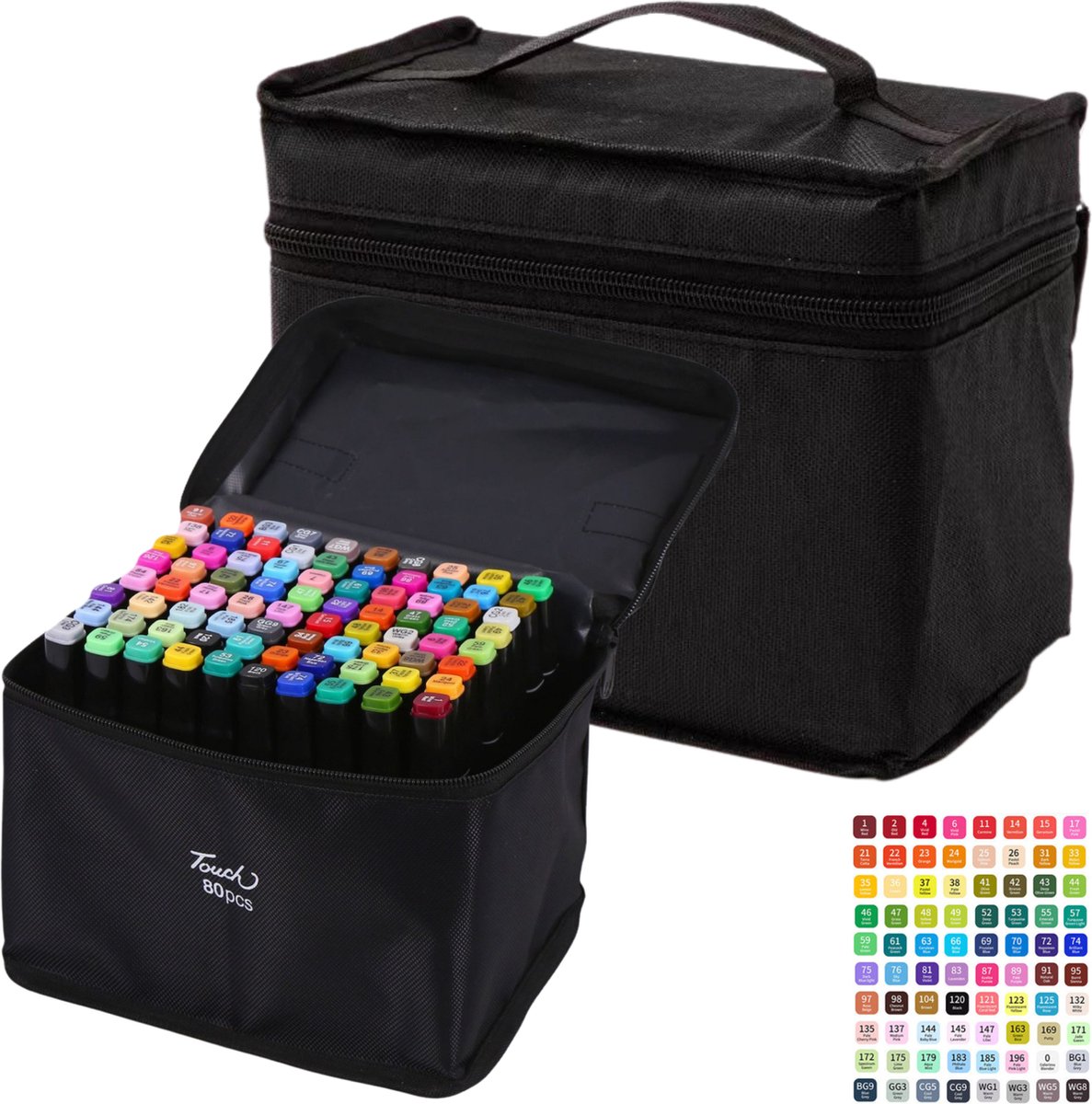 80 Stuks - Twinmarkers voor een Tekenset – Alcohol Dual Tip Brush Markers – Dubbelzijdige Stiften – Twinmarker & Markeerstift – Incl. Opbergtas