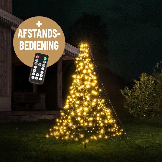 Lumedi 320 – LED Kerstboom Buiten – Op Batterijen – Incl. Deelbare mast - Vlaggenmast Verlichting - 2 meter - 320 Warm Wit Led Lampjes – Afstandsbediening – Kerstverlichting voor buiten