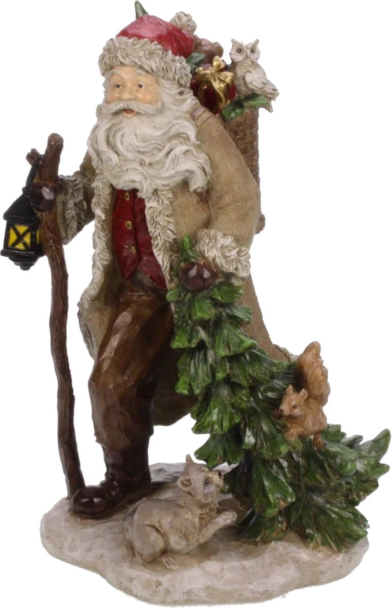 kerstman met dieren en kerstboom - kerst - Christmas - Meander - polystone - polyraisin - kerstpop - beeld