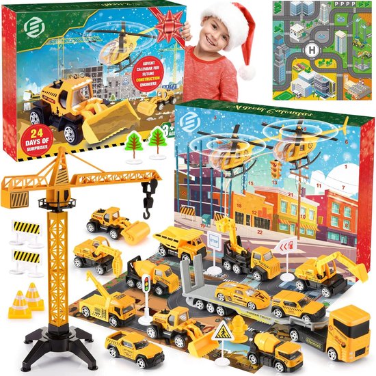 Equivera Adventskalender 2024 - Speelgoed voor Kinderen vanaf 3 tot 6 Jaar - Kerstkalender met Bouwplaats Thema - Perfect Cadeau voor Jongens van 3, 4, 5 en 6 Jaar