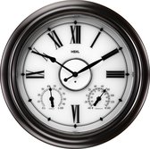 Grote Wandklok 45 cm – Binnen/Buiten – Industrieel – Stil & Verlicht – Waterdicht – Met Thermometer & Hygrometer – Zwart/Dark Brons