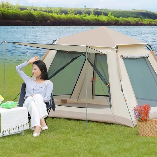 DHN Automatische Kampeertent - Snel open - Camping Tent 3-4 - Instant Setup, Draagtas - Beige - 200cm , 300cm — afbeelding 2