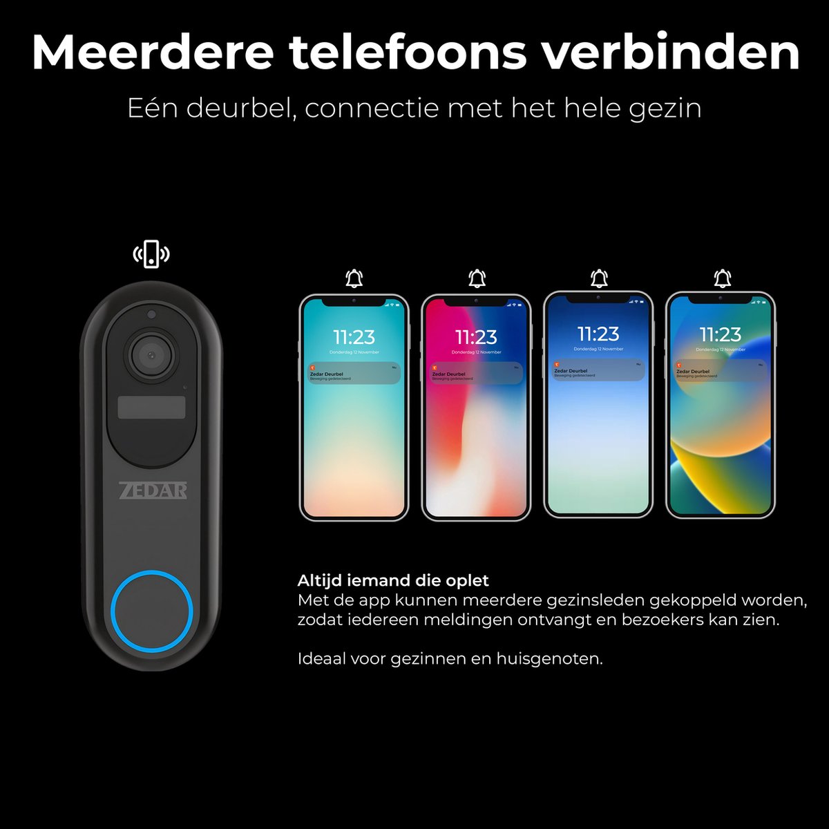 Afbeelding 3 van Video deurbel met camera en wifi - Draadloos op accu met 1080P Inclusief draadloze gong (t-ring geluid) en 32GB SD-kaart (slimme deurbel) - Zedar V600