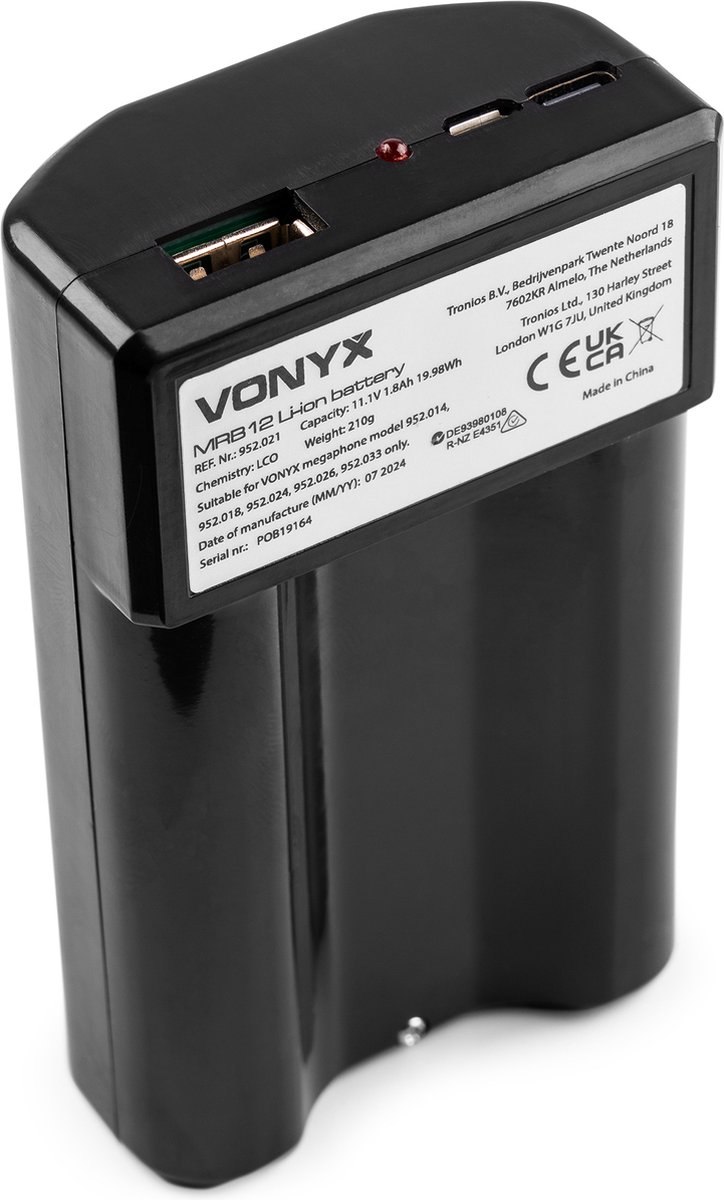 Vonyx MRB12 Lithium-ion 12V accu met lader - Extra accu voor megafoons