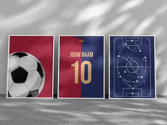 Set d'affiches de Voetbal 3-Liège Barcelona - Collection Close up - Posters personnalisées avec votre nom et votre numéro - 30 x 40 cm