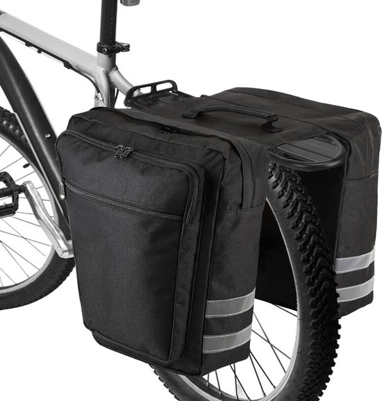 Fietstassen 28L - Waterdichte fietsdragertas - Duurzame fietszadeltas - Reflecterende afwerking - Draagriem - Racefietsen Mountainbikes - Zwart Double Bicycle Bag van Fietstas — afbeelding 2