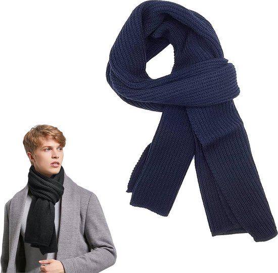 Écharpe tricotée Femme & Homme - Écharpe d'hiver chaude - Écharpe - Unisexe - Écharpe allongée - Écharpe en laine - Hiver chaud et doux - Écharpe homme - Écharpe femme - Écharpe tissée fine - Écharpe classique - Blauw - 185 X 30 Cm