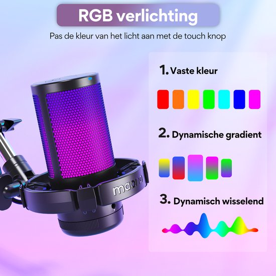 Maono DGM20S - Microphone de Gaming USB avec bras - Convient pour PC, Mac et Playstation - RVB - Zwart