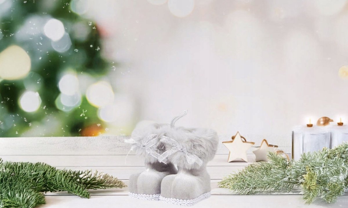Kerstdecoratie Mini Laarzen | Grijze Pluche Kerstschoentjes met Strikjes en Bontkraag
