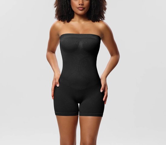 Wow Peach - New Shapewear Bodysuit Short - Shaper - Fit - Comfort - Elastisch - Strapless - Afneembare Schouderbandjes - Zwart - Medium