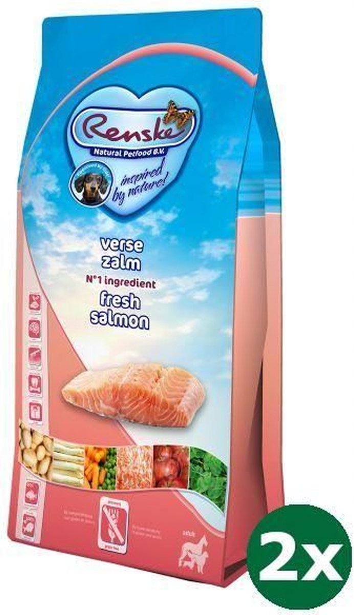 2x2 kg Renske super premium adult zalm graanvrij hondenvoer