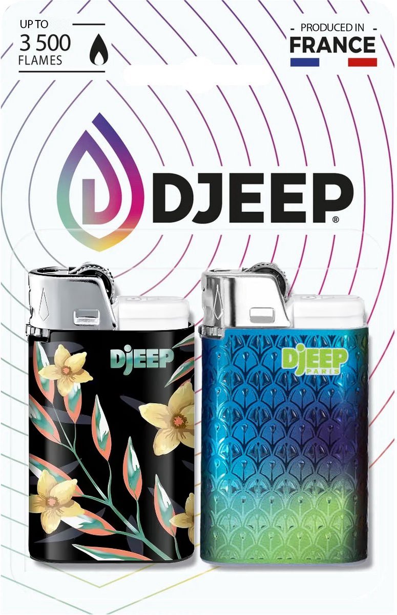 Djeep D1 Aanstekers - tot 3.500 vlammetjes - Verschillende Designs - Blister à 2 stuks