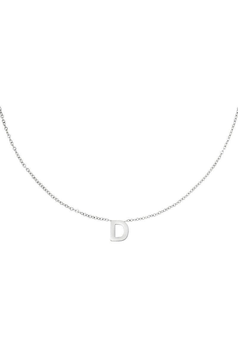 Edelstalen ketting initiaal D Zilver Stainless Steel