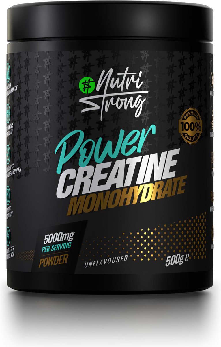 Goedkoopste Nutri Strong - Power Creatine Monohydraat - Supplement voor Spieropbouw & Prestaties - Vegan Creatine Monohydrate 100 - Poeder - Smaakloos - 500 Gram