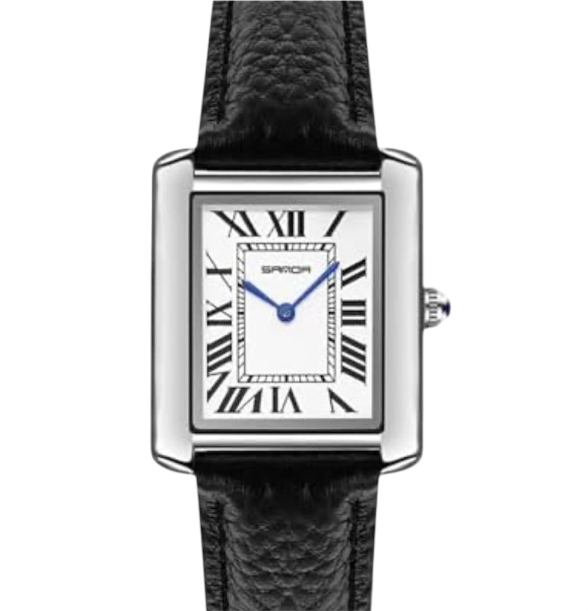 Geduo - Luxe HerenHorloge - Polshorloge - Heren - Cadeau - Horloge - Geschenkdoos - Mannen - Zilver en Wit - Zwarte Lederen Band