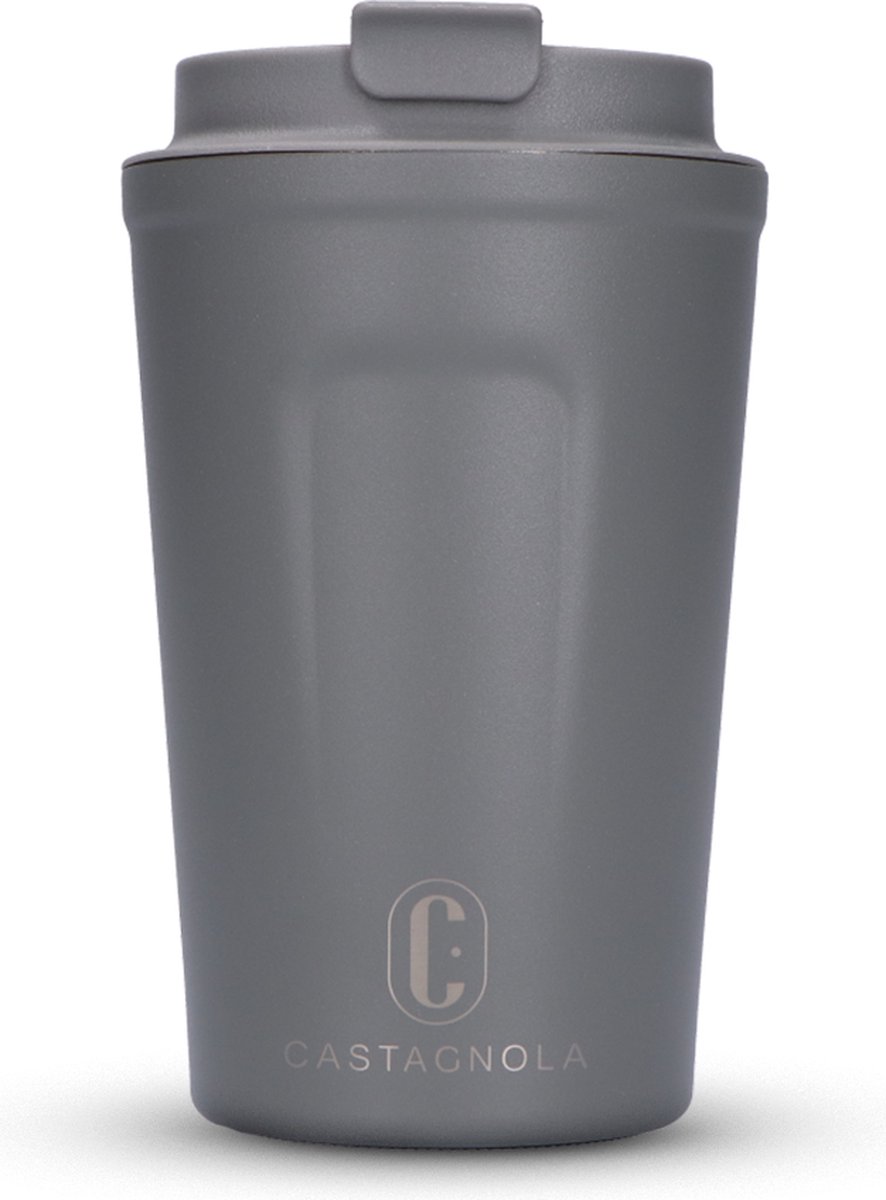 Castagnola Thermosbeker - Koffiebeker To Go - Travel Mug voor Koffie en Thee - Theebeker - 380 ML - RVS - Grijs