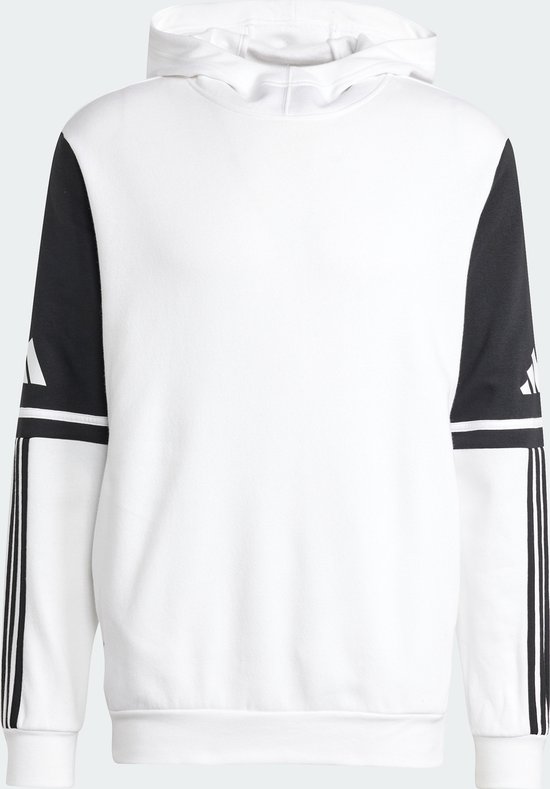 Wit sweatshirt met donkergrijze mouwen en Adidas-strepen op de mouwen.