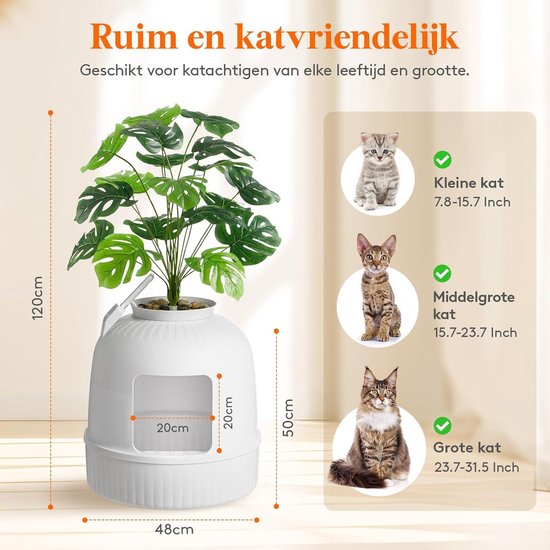 Lifewit Katzenklo Blumentopf mit Pflanze und Schaufel, Katzenklo Versteckt, Katzentoilette XXL mit Geruchskontrolle & Kohlefilter für Wohnzimmer Schlafzimmer Ecke, 48 x 120 cm/19x47, Braun