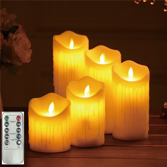 FUEGOBIRD Oplaadbare LED-kaars - Inclusief afstandsbediening - USB-oplaadkabel - Bewegende vlam - Veilig en duurzaam - Realistische kaars - Oplaadbaar theelichtje - Kerstverlichting -- Dimbaar en Timer Functie - Tranen Ivoor -2025 nieuwe stijl