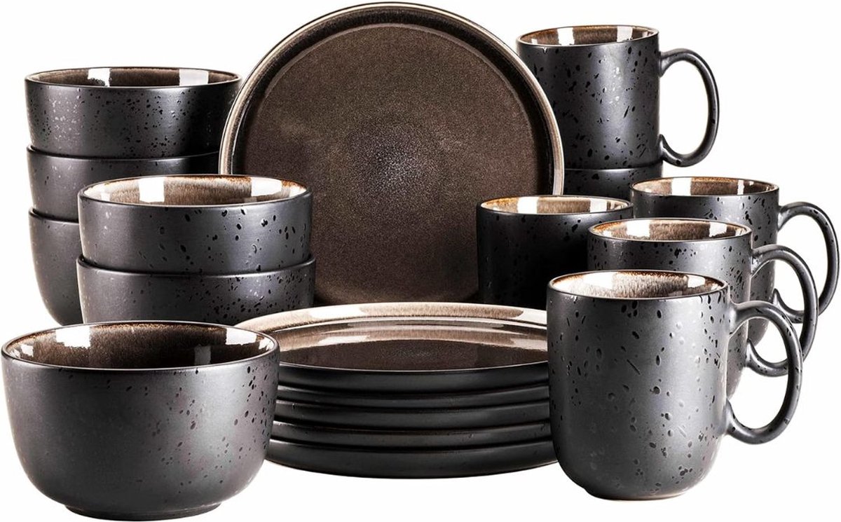 ApexArte® Serviesset 6 Persoons - Serviessets - Bordenset - Chique Bordenset - Porselein - Grijs