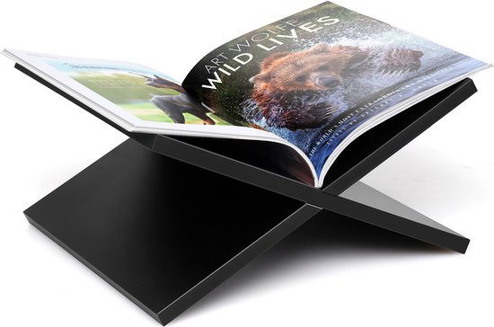Boekenstandaard - Boekenhouder voor koffietafelboeken - 33x19x29cm - Hout - Zwart - Hanamura