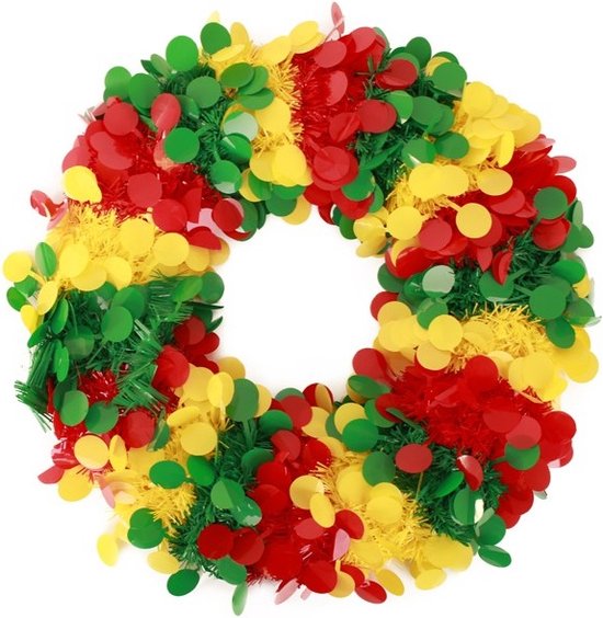 Couronne de porte 45 cm copeaux de confettis rouge jaune vert carnaval - Limbourg.