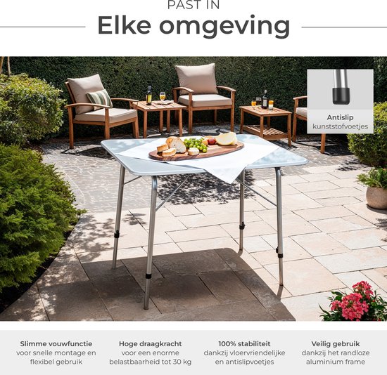 tectake® Campingtafel - 80 x 60 x 68 cm - Opvouwbaar - Draagbare Kampeertafel - Vouwtafel Buiten - Inklapbare Tafel - Weerbestendig - Grijs