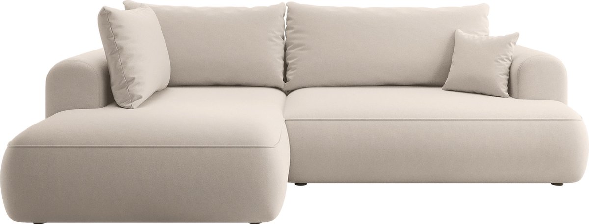Selsey Ovo - Hoekbank met slaapfunctie L-vormig met opbergruimte - Linkerkant - Lichtbeige Castel 03