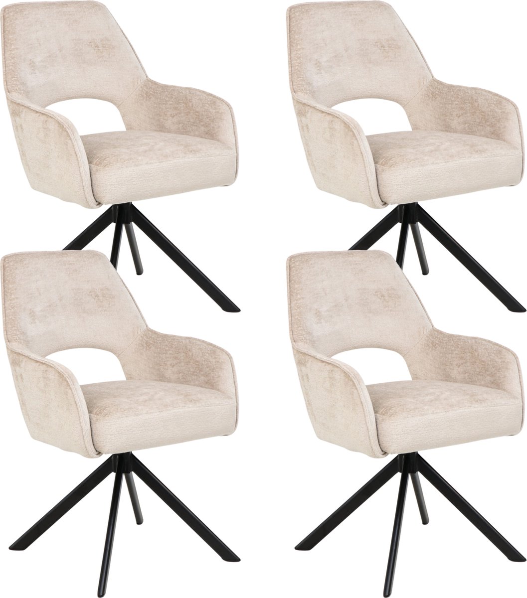 Liam Eetkamerstoel - Licht Taupe - Chenille Stof - Set Van 4 - Industrieel Design - Stijlvol en Comfortabel - Metalen Poten