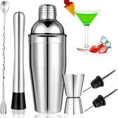 Cocktail set - set van 6 - RVS - 750ml - cocktail accessoires - cocktail - mix drank - cocktail receptboekje - cocktail shake beker - cocktail shaker set - cocktailshaker - zelf gemaakt