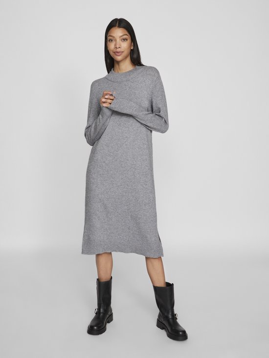 Vila Jurk Viril Crew Neck L/s Midi Dress - No 14061427 Medium Grey Melange Dames Maat - M