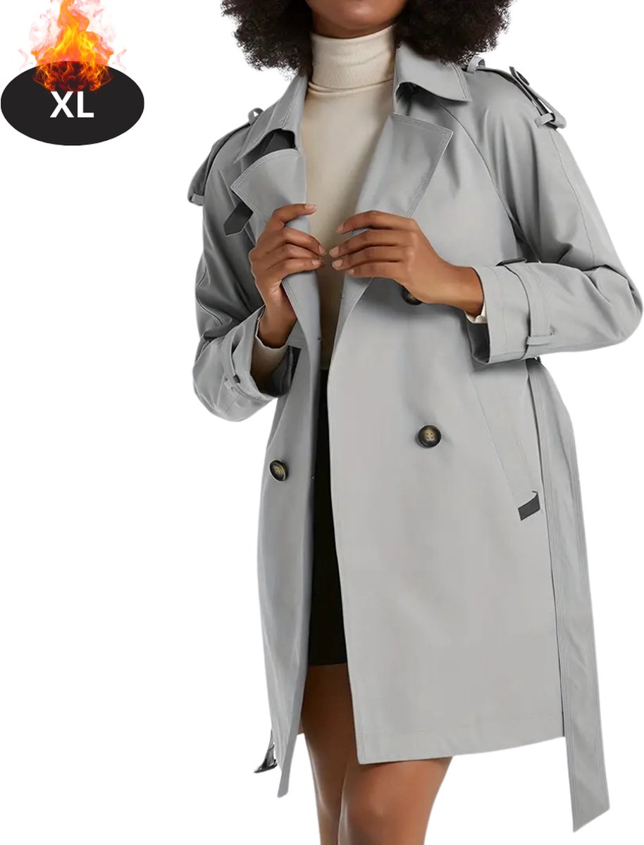 Nivard Mantel Dames Tussenmantel Jas Mantelpakje Trenchcoat Overjas Overcoat Winter Lichtgrijs