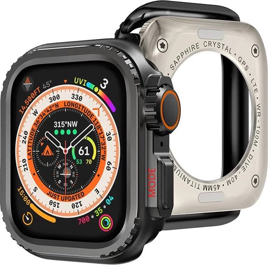 Stravo Titanium Metaal Case Hoesje – Geschikt voor Apple Watch Series 11 46mm / Series 10 46mm – Full Cover Metaal Case / Beschermend Hoesje – Robuuste Bumper Bescherming – Screenprotector Case (Zwart)