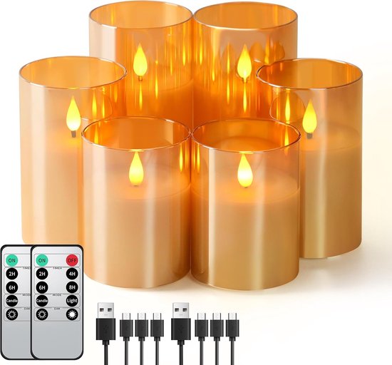 Een set van 6 oplaadbare LED-kaarsen met knippereffecten Een set van 6 oplaadbare LED-kaarsen met knippereffecten