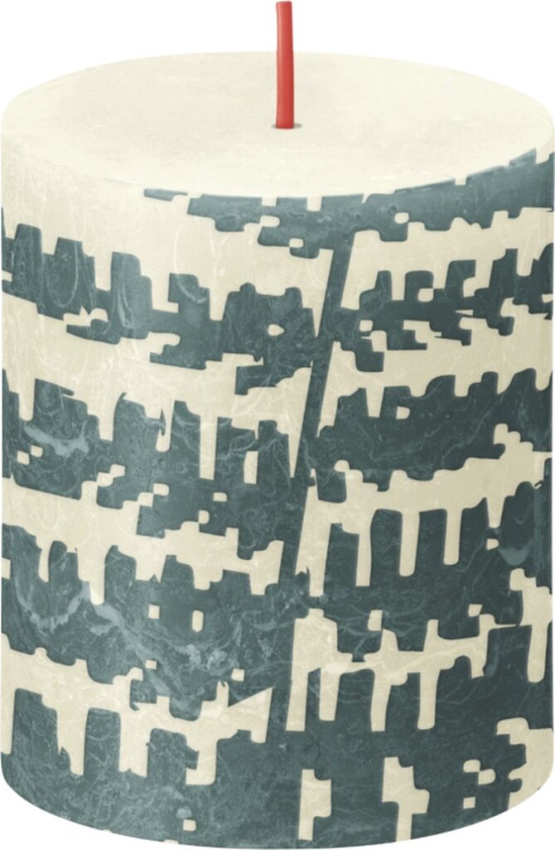 Rustiek printed stompkaars 80/68 Soft pearl fern