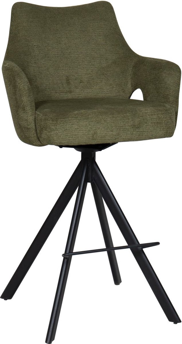 HTfurniture - Groene barkruk-180 graden draaien-met armleuningen- zwart poeten