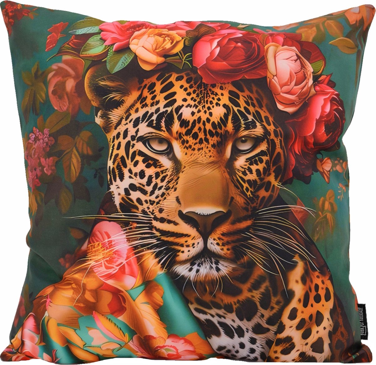 Gek op Kussens! Flower Leopard #1 Kussenhoes | 45 x 45 cm | Katoen/Polyester groen