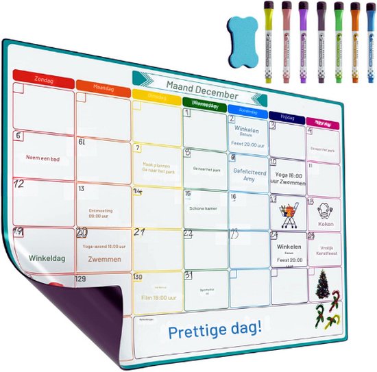 Maandplanner Whiteboard A3 Magnetisch Voor Koelkast – Maandplanner Herinneringsbord Voor Maaltijdplanning Of Winkelen