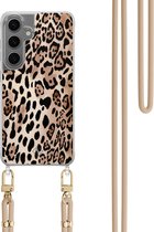 Casimoda® coque avec cordon - Convient pour Samsung S24 - Imprimé léopard marron - Cordon amovible - TPU/polycarbonate - Marron/beige