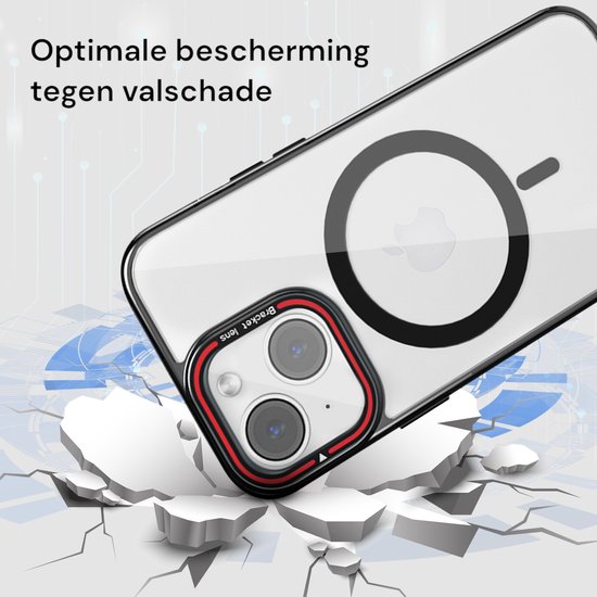 Transparant hoesje met MagSafe cirkel toont optimale bescherming tegen valschade.