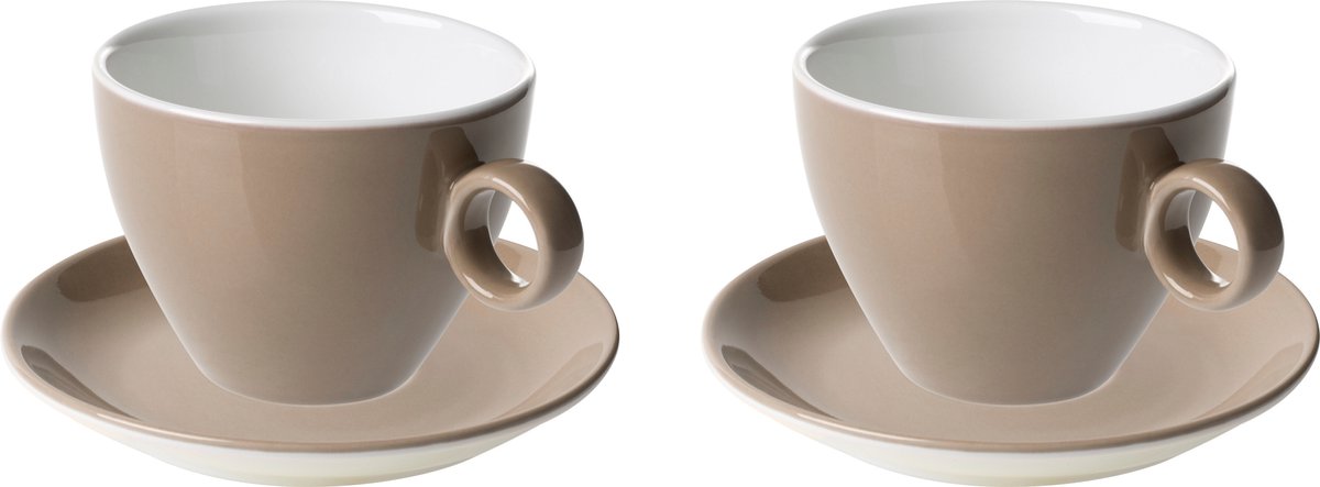 Maastricht Porselein - Cappuccino kop en schotel - 2 stuks - 23 cl - Bruin - Porselein - Koffiekopjes