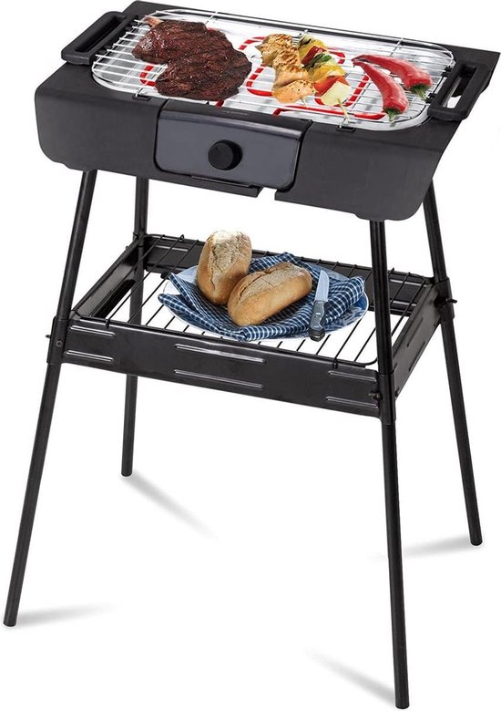 Royalty Line® SBGT2000 Elektrische Barbecue - Indoor en Outdoor BBQ - Staand Tafelbarbecue - 2000W Elektrische Grill - 42 x 24 cm Grilloppervlak - Geen Roook - Zwart