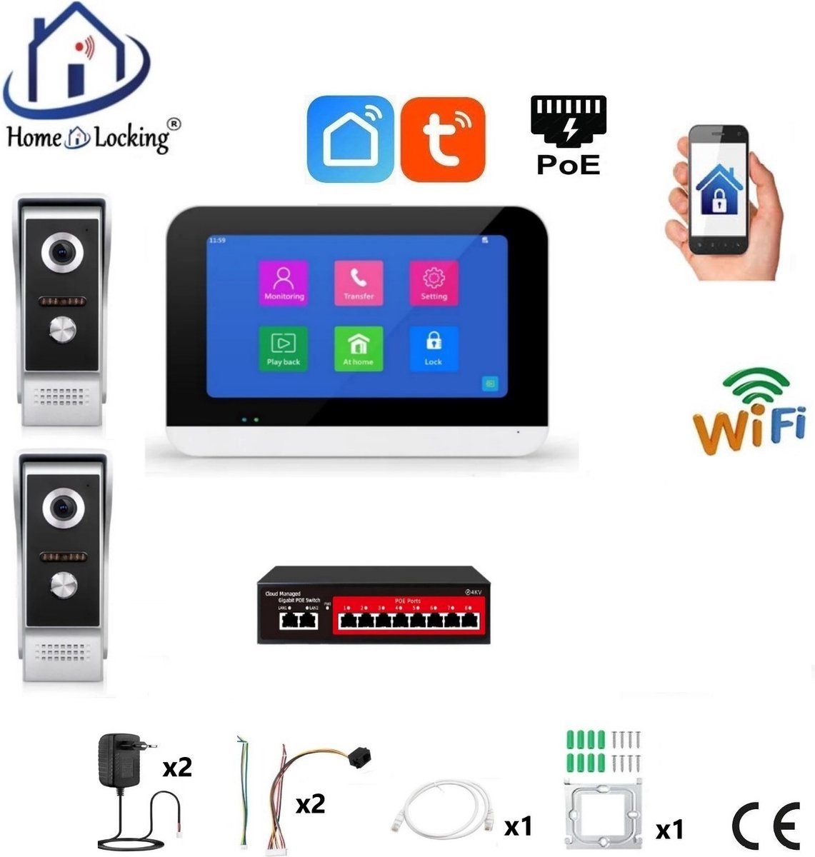 De Bruyne Freddy T-2301 Videofoon met 2 Deurbellen en Touchscreen - De Bruyne Freddy - €348,08