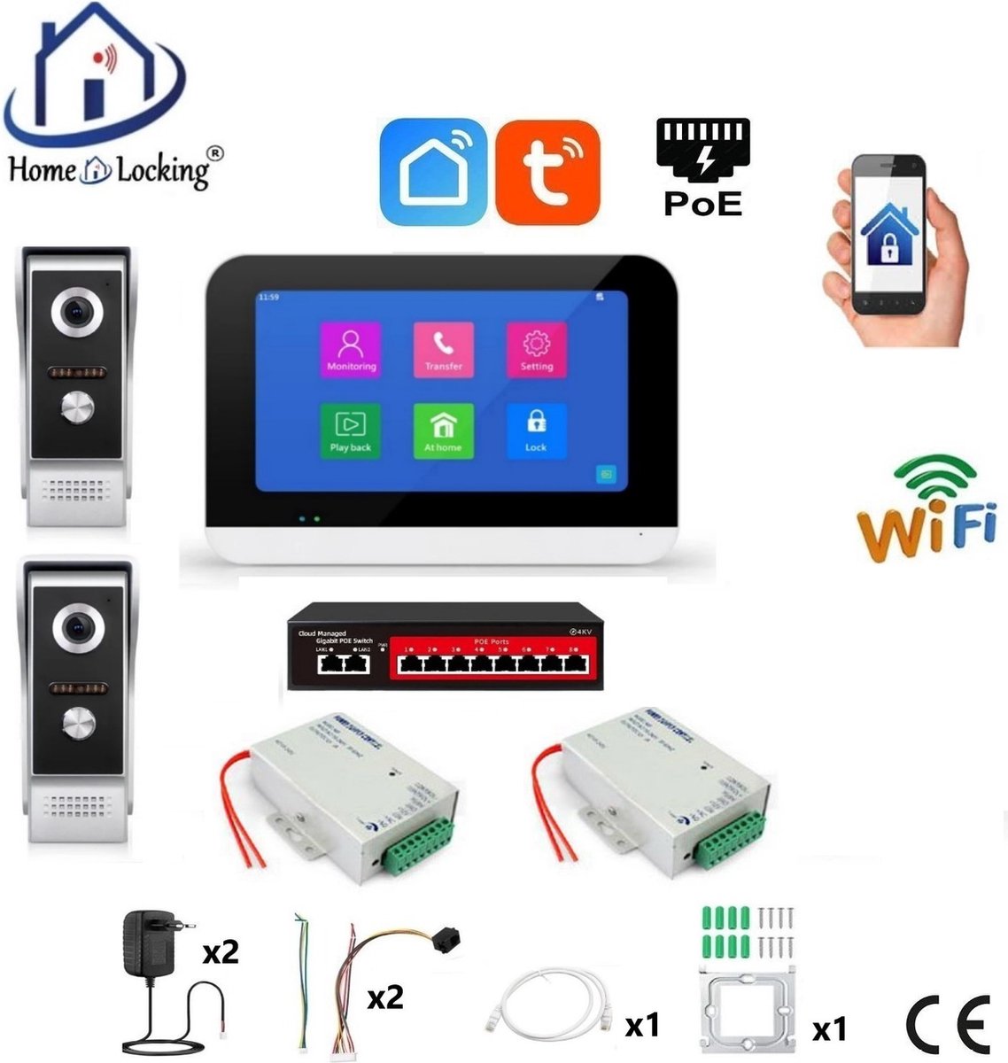 Smart T-2301V Videofoon met 2 Deurbellen en Touchscreen - Smart - €387,18