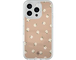 Casimoda® hoesje - Geschikt voor iPhone 16 Pro Max - Sweet Daisies - 2-in-1 case - Schokbestendig - Bloemen - Verhoogde randen - Bruin/beige, Transparant