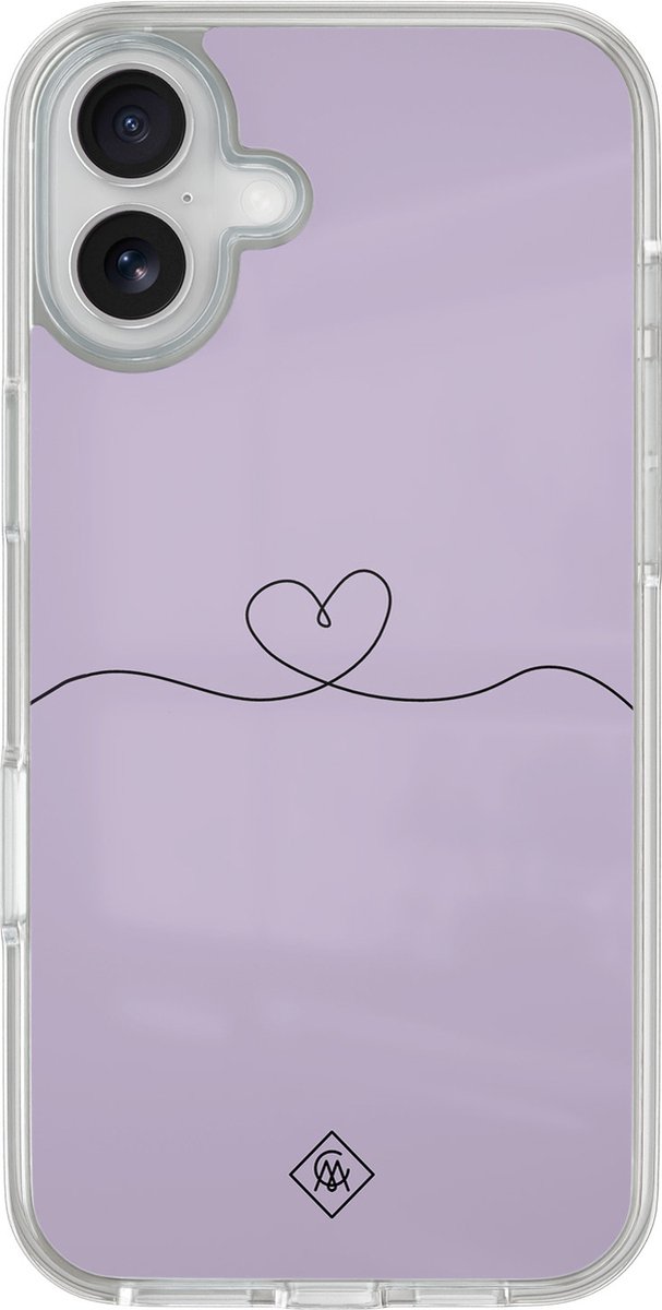 Casimoda® hoesje - Geschikt voor iPhone 16 - Hart Lila - 2-in-1 case - Schokbestendig - Illustratie - Verhoogde randen - Paars, Transparant