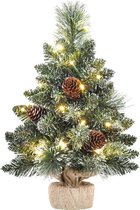EdelSpar Mini kerstboom met LED verlichting en sneeuw - Kunstkerstboom - Kleine boom met verlichting en decoratie - Kunstboom - Kerststukje - Christmas Tree