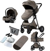 RM Store® - 3 In 1 Kinderwagen - Luxe Buggy - Wandelwagen - Babywagen - Baby Stroller - Baby Autostoel - Inclusief Accessoires - Lichtbruin - 42x45x103 cm.