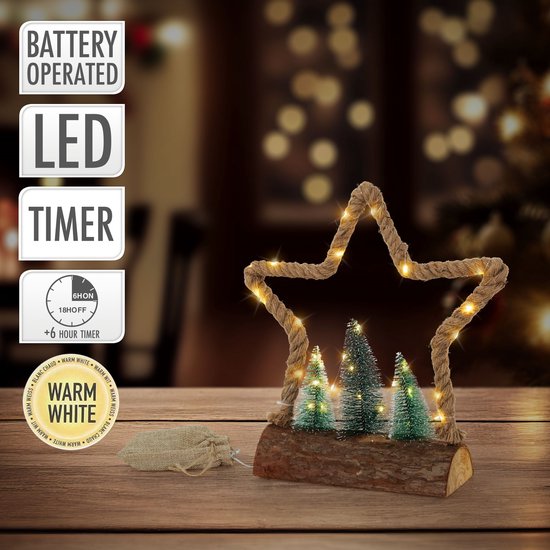 Étoile décorative LED en jute avec éclairage LED