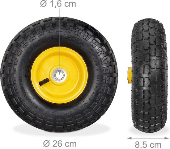 2x steekwagenwiel 4.1/3.5-4 luchtbanden reserve 16 mm as - 136 kg draagvermogen - zwart-geel Bolderkar van VONROC — afbeelding 3